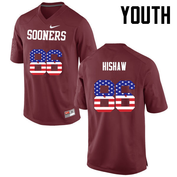 Youth Oklahoma Sooners #86 Carlos Hishaw College Football USA Flag Fashion Jerseys-Crimson - Click Image to Close